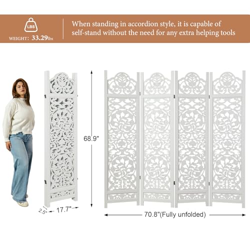 Wood Carved Room Divider 4 Panel Folding Screen Z937290
