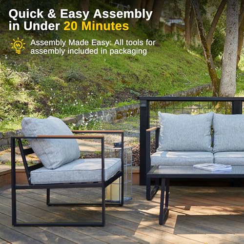 4-Piece Outdoor Patio Set with Sofa and Tempered Glass Table F97509