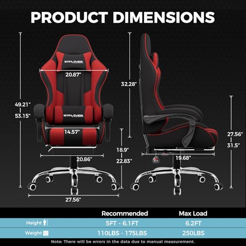 Gaming Chair with Footrest and Lumbar Support, Height Adjustable, 360° Swivel, Blue U7447