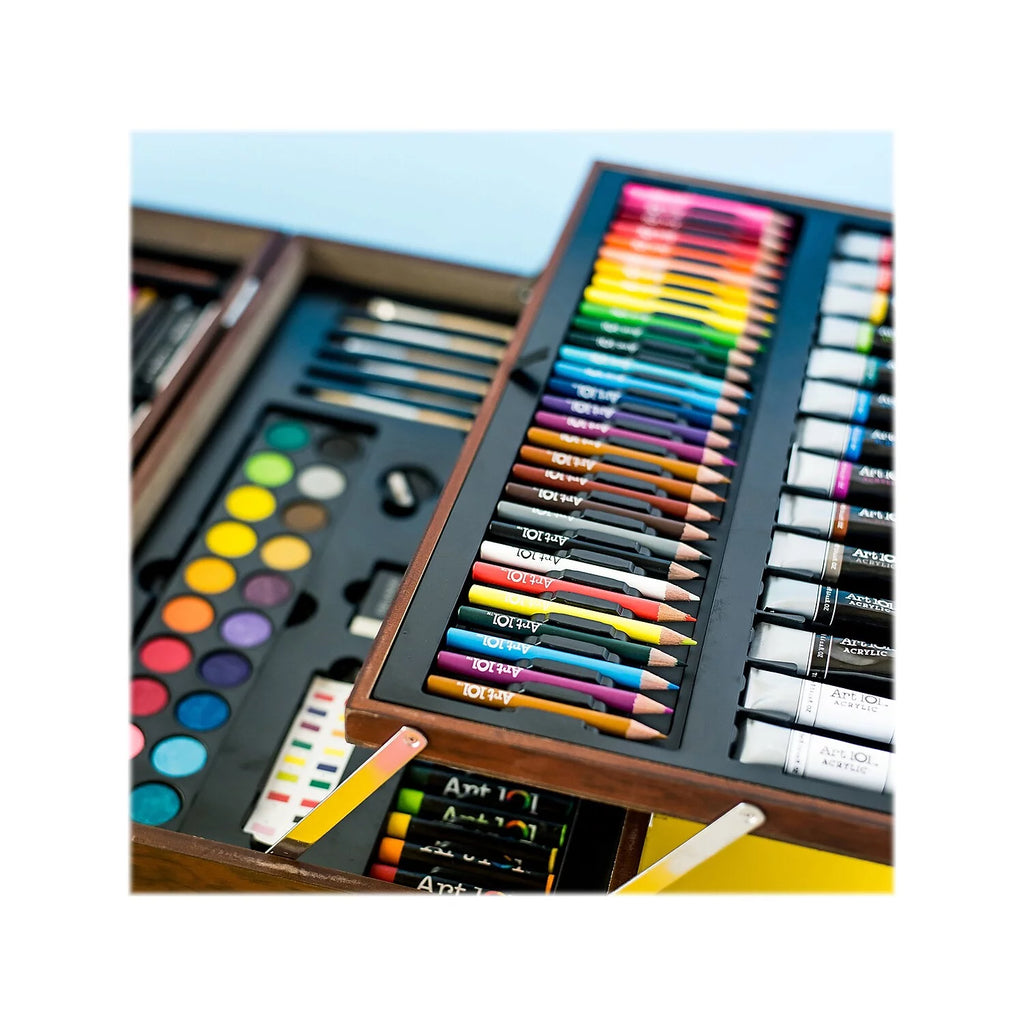Deluxe Multifunctional Art Set with 215 Pieces in Wood Case H5701