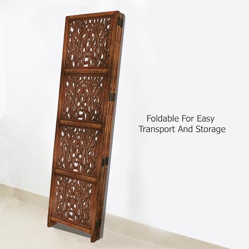 4 Panel Folding Wood Room Divider, Antique Brown, 72 x 80 L396608