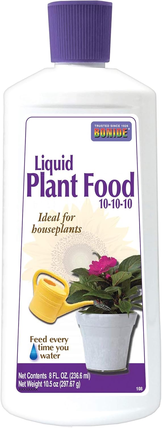 Bonide Houseplant Liquid Plant Food 10-10-10, 8 oz Concentrated Fertilizer for Indoors, Use Every Time You Water