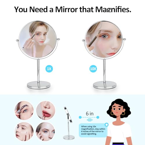 8" LED Lighted Makeup Mirror, 1x/10x Magnifying, Rechargeable, 360° Rotation F4760