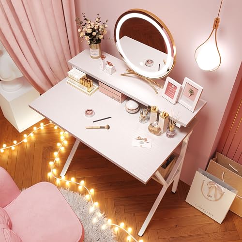 Small Desk with Adjustable Monitor Stand for Small Spaces, Grey D8453