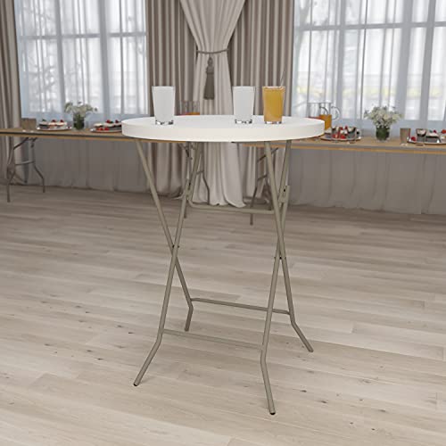 Round Folding Bar Height Table for Parties and Commercial Events, Indoor/Outdoor Plastic, White N974227