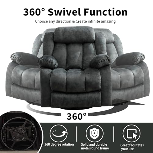 Massage Swivel Rocker Recliner Chair with Heat and Vibration, 360 Degree Swivel Manual Recliners, Grey Y4896