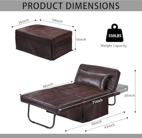 Sofa Bed Folding Ottoman Couch with Adjustable Backrest, Dark Grey C9023