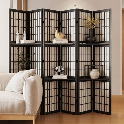 Japanese Shoji Folding Room Divider, 4 Panels, Black T762554