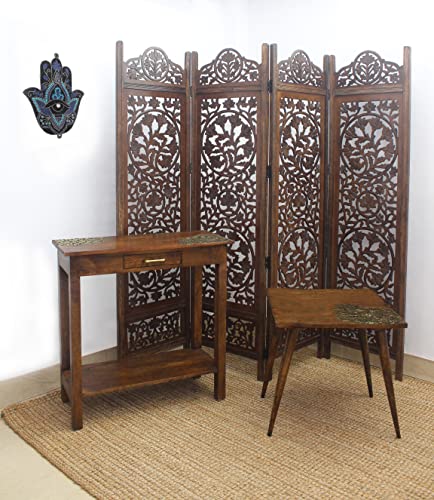 4 Panel Folding Wood Room Divider, Antique Brown, 72 x 80 L396608