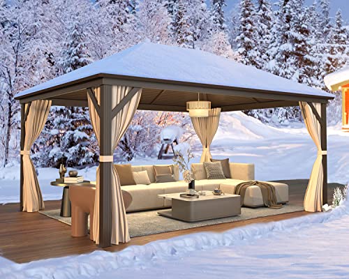 12x16 ft Hardtop Gazebo with Galvanized Steel Roof, Curtains and Netting V821