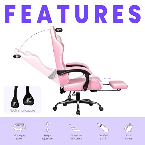 Gaming Chair with Footrest Lumbar Support High Back Recliner Ergonomic Leather Q8605