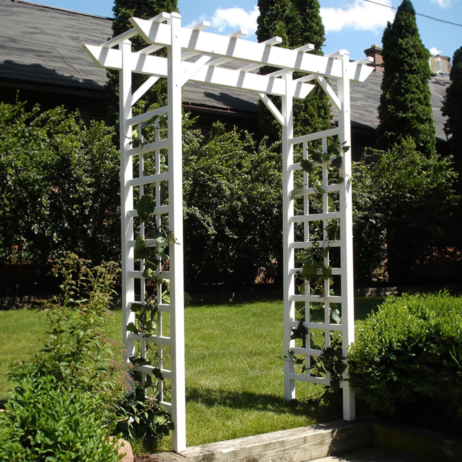 PVC Patio Garden Arch with Lattice Trellis for Climbing Plants, White M80050