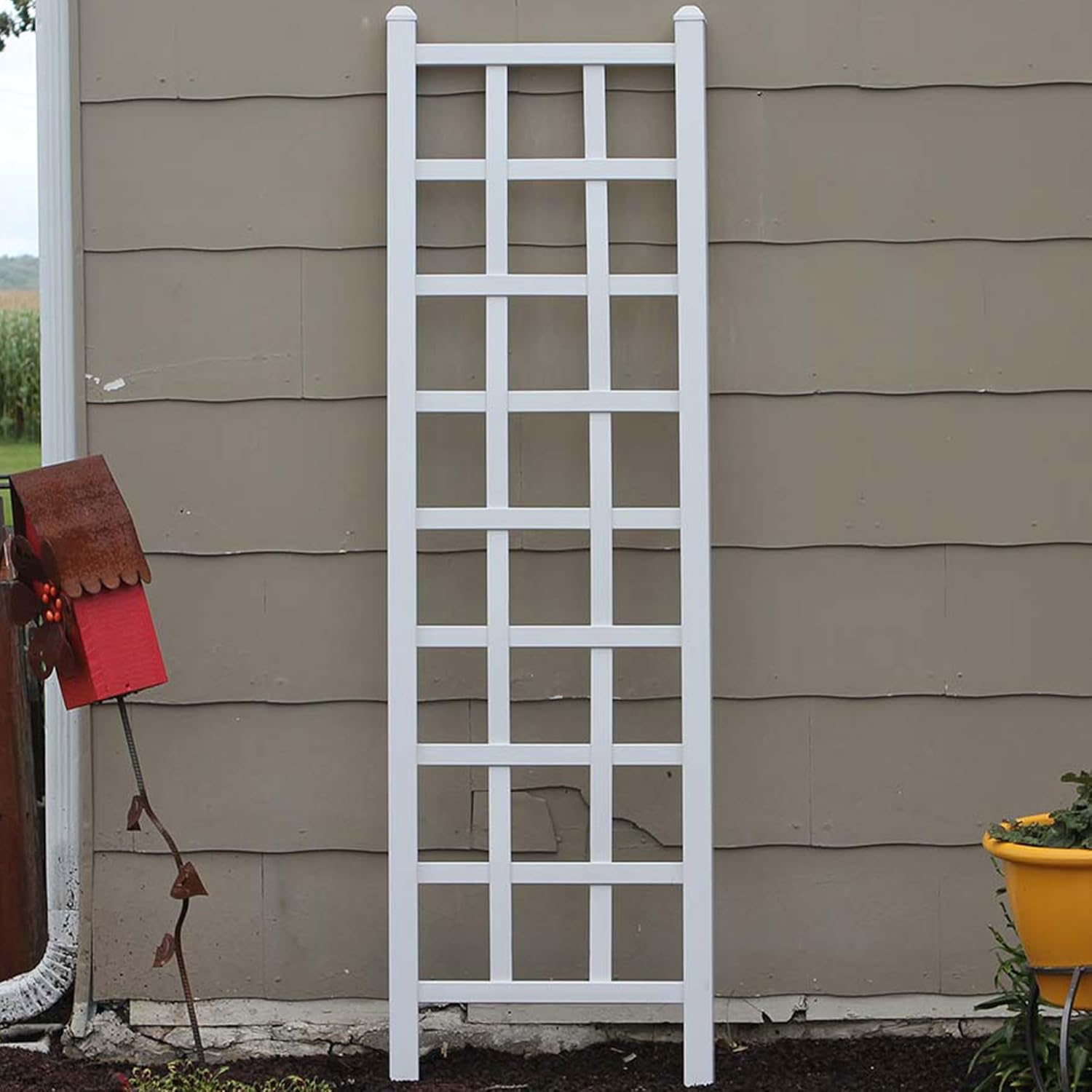 PVC Vinyl Outdoor Garden Patio Trellis with Ground Anchors K82353