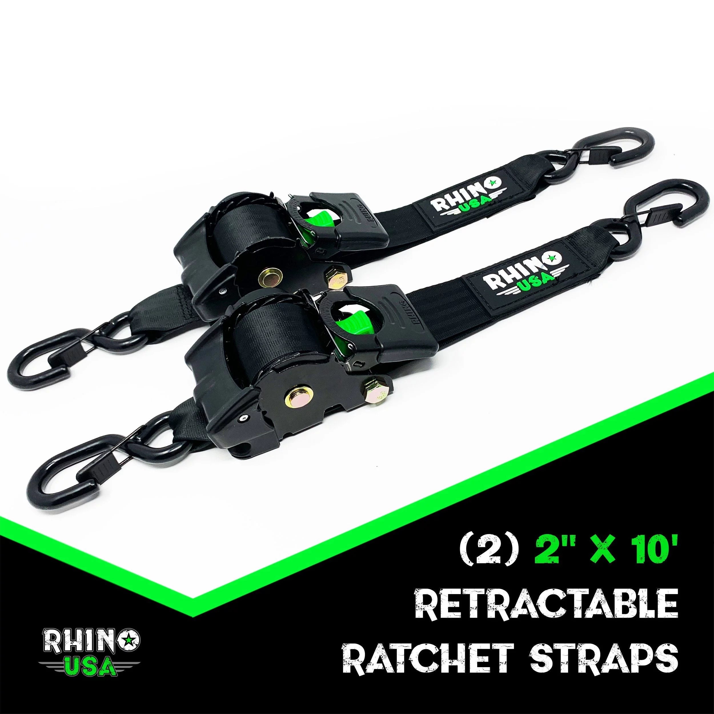 2" x 10' Retractable Ratchet Straps (2-Pack) - 3,033lb Max Break Strength A32317