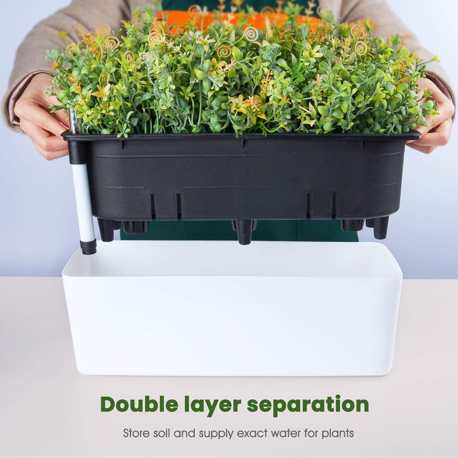 Self-Watering Rectangular Planters for Indoor Herb Garden, 2-Pack with Water Gauge P2110