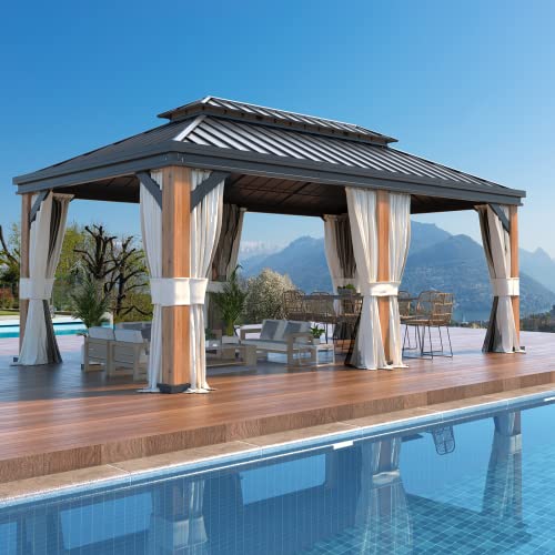 12x20 Hardtop Gazebo Double Roof Galvanized Steel Outdoor Aluminum Frame with Netting and Curtains M3306
