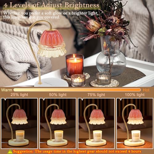 Candle Warmer Lamp with Timer, Dimmable Glass Flower Design, Marble Base W75869