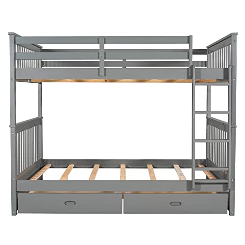 Twin Over Full Bunk Bed with Slide and Stairs for Kids E212