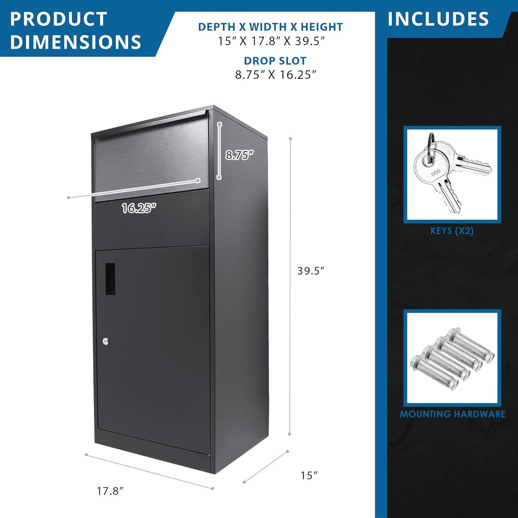 Steel Parcel Drop Box with Tamper-Resistant Slot & Key Lock S157962