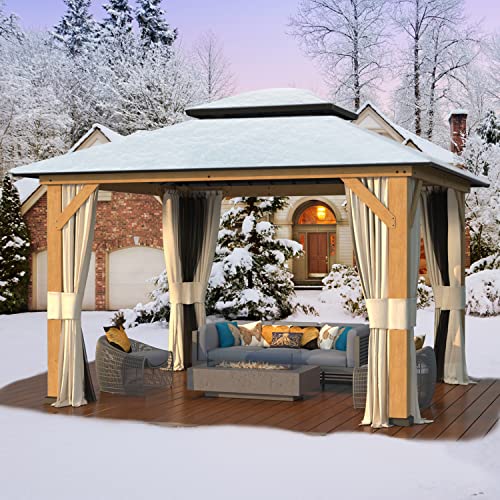 12x20 Hardtop Gazebo Double Roof Galvanized Steel Outdoor Aluminum Frame with Netting and Curtains M3306