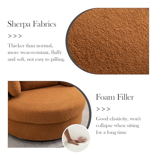 Oversized Swivel Barrel Chair with Ottoman, Chenille, Beige X252712