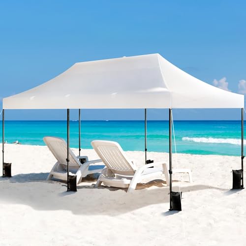 Heavy Duty Pop Up Canopy Tent 10x20 with Wheeled Carry Bag, White X6840