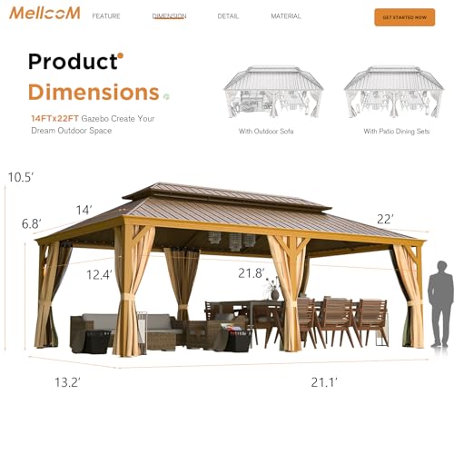 12x16 ft Hardtop Gazebo with Galvanized Steel Roof, Curtains and Netting V821