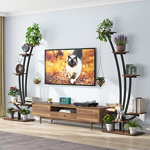 6-Tier Tall Plant Stand, Metal Curved Display Shelf with Hanging Hooks Q77495