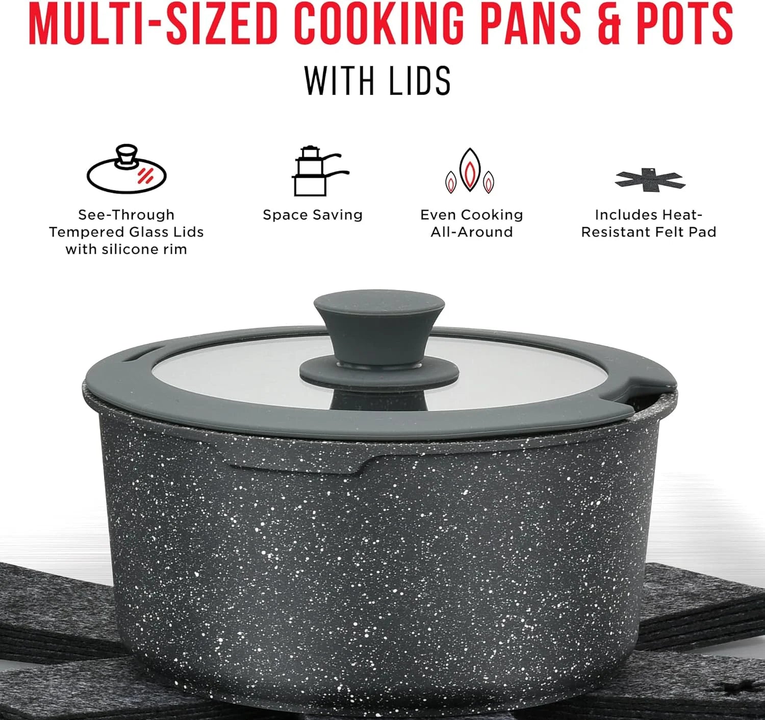Detachable 15-Piece Cookware Set, Granite Non-Stick, Oven-Safe M216