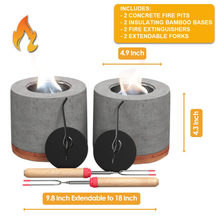 Concrete Tabletop Fire Pit with Bamboo Base and Roasting Forks X191736