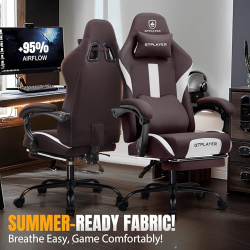 Gaming Chair Ergonomic Office Chair with Foot Rest, Breathable Fabric Computer Chair with Headrest and Lumbar Support V504535