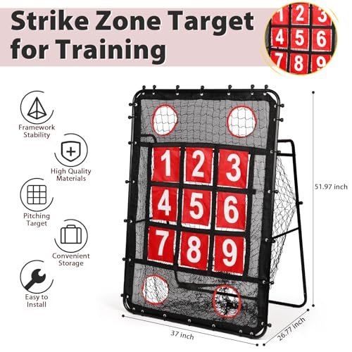 Baseball Pitching Target with Strike Zone, 9-Hole Training Net with Carry Bag D7736