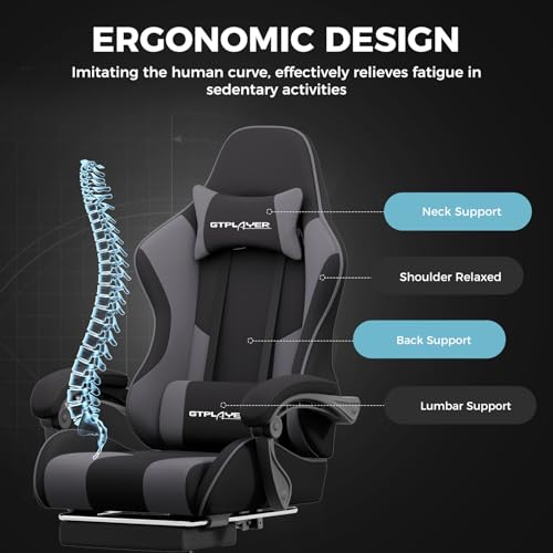 Gaming Chair with Footrest and Lumbar Support, Height Adjustable, 360° Swivel, Blue U7447