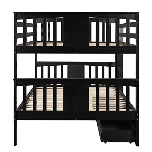 Twin Over Full Bunk Bed with Slide and Stairs for Kids E212