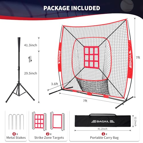 Baseball & Softball Practice Net with Bow Frame, Portable with Batting Tee and Carry Bag F660