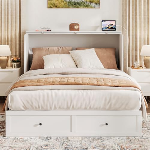 Murphy Bed with Storage and Charging Station, Foldable Panel, for Guest Bedroom, Living Room, Office V324
