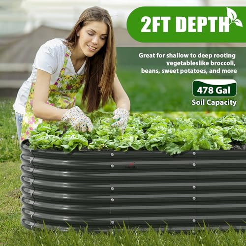 Galvanized Raised Garden Bed Oval Metal Planter Box for Vegetables Flowers A9593