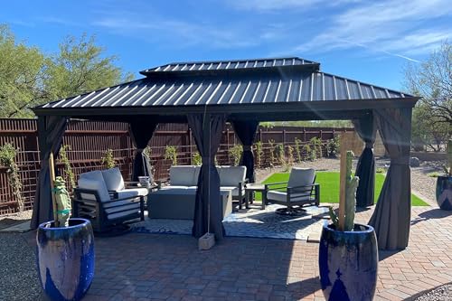 10' x 14' Permanent Hardtop Gazebo with Galvanized Steel Double Roof, Curtains and Netting Included M96664