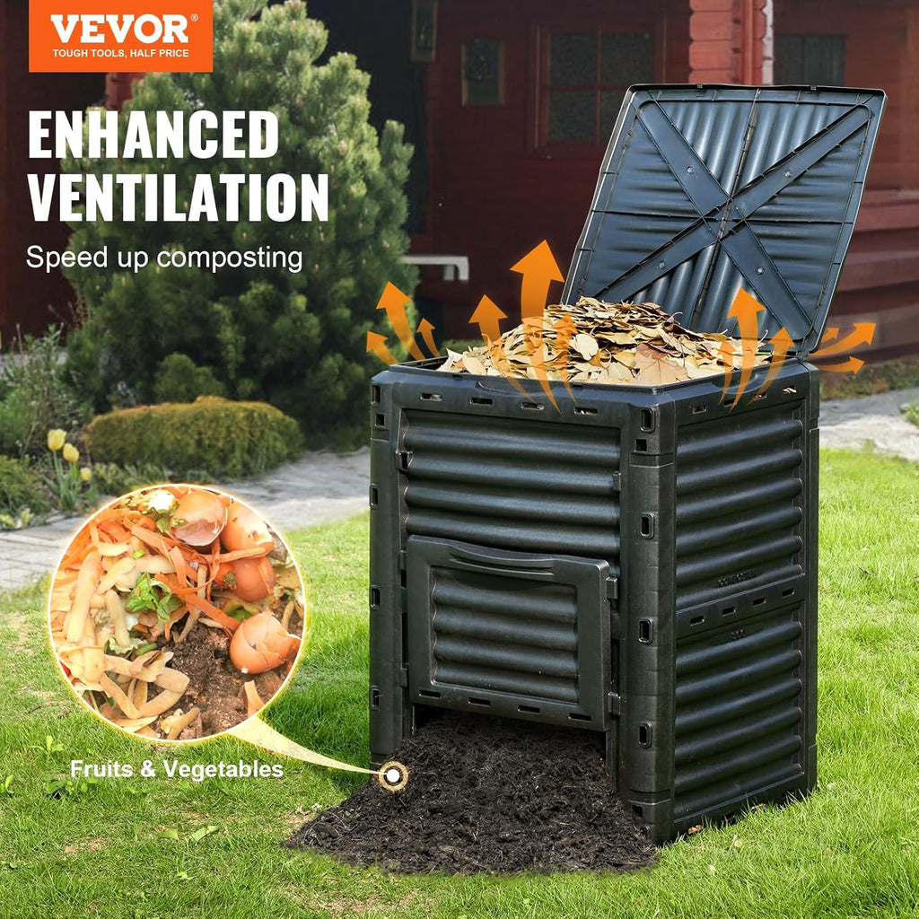 Garden Compost Bin 80 Gallon, Outdoor Composter with Top Lid and Bottom Door D9519
