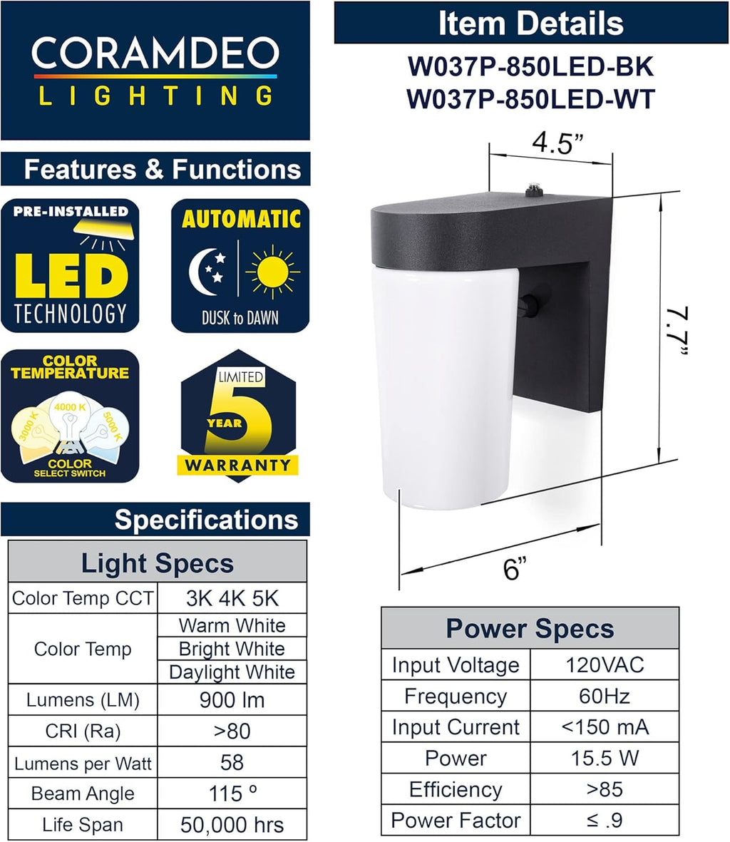 Modern LED Jelly Jar Light, Dusk to Dawn Photocell, Wet Location, 900 Lumens, Black Cast Aluminum R13353