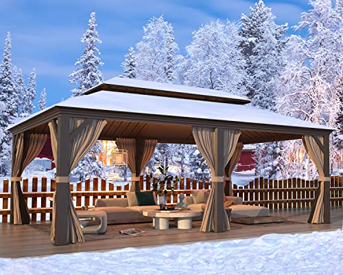 12x16 ft Hardtop Gazebo with Galvanized Steel Roof, Curtains and Netting V821