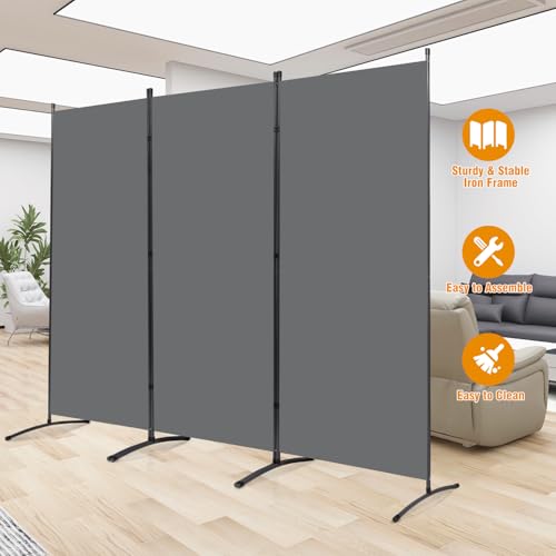 Room Divider Screen 3 Panel Folding Partition with Metal Frame, Grey M4968