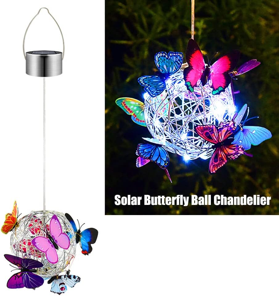 Solar Hanging Mesh Orb with LED Butterfly Light X476