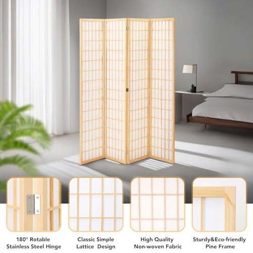 6 Panel Folding Shoji Screen Room Divider, 5.9 Ft, Natural J6469