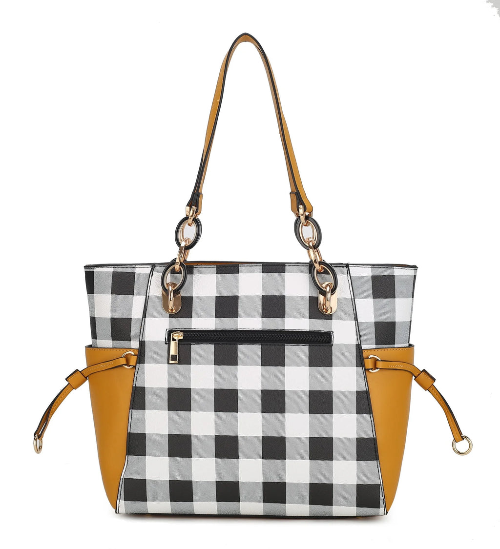 Checkered Tote Handbag with Wallet B8234