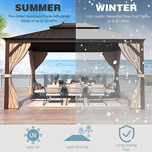 12x16 ft Hardtop Gazebo with Galvanized Steel Roof, Curtains and Netting V821