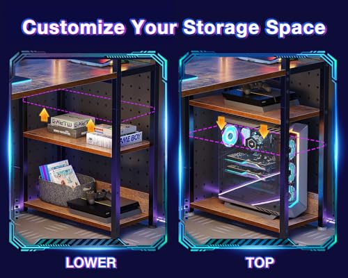 Reversible Gaming Desk with USB Charging Port and LED Lights, 40 Inch Computer Desk with Storage Shelves C134