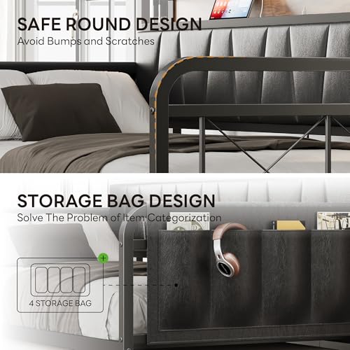 Daybed with Trundle and Storage Headboard, Twin Size, Grey M473750