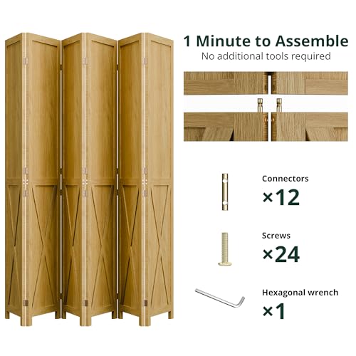 Wood Room Divider 4 Panel Folding Privacy Screen P37574