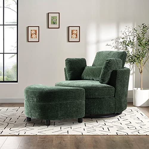 Swivel Barrel Chair with Ottoman for Living Room Bedroom, White W553228